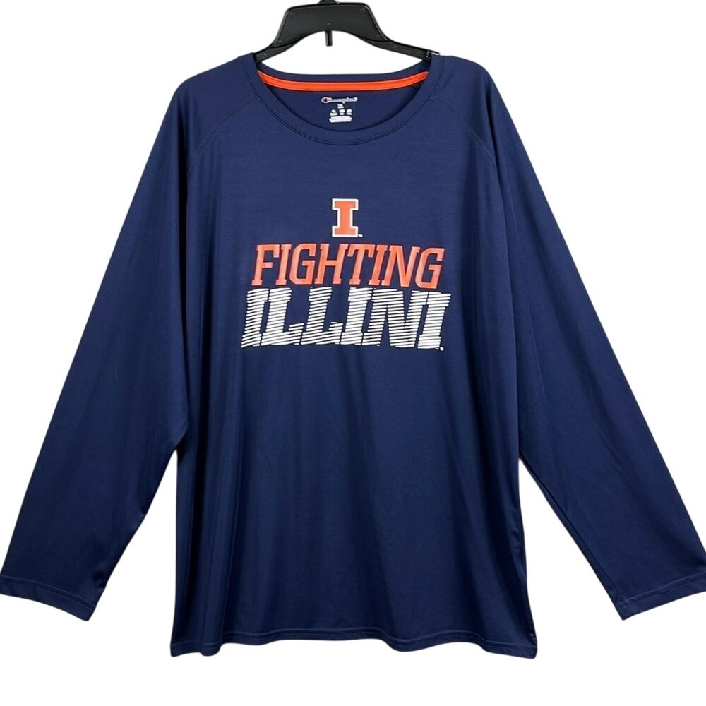 Champion Illinois College Fighting Illini Long Sleeve Shirt Mens Size XL Blue